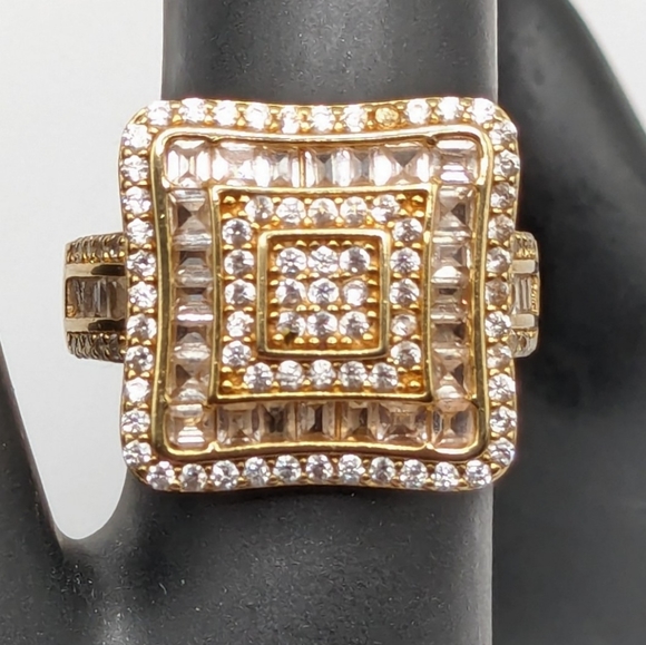 PRICE DROP -18k Gold and Cubic Zirconia Ring, 18k over silver, 925 NWOT - Picture 1 of 10